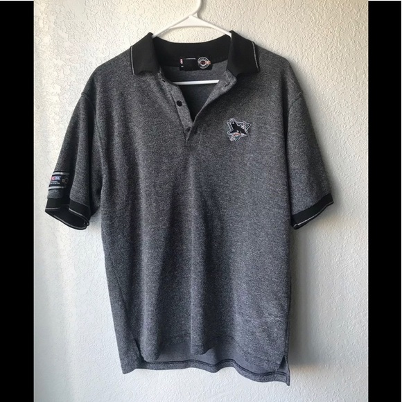 VTG CCM NHL Sharks Polo Gray & Black Short Sleeve - Picture 1 of 3